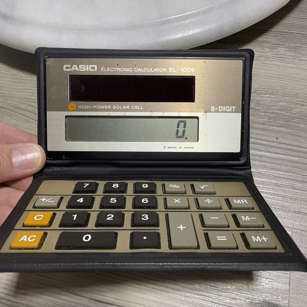 VTG 80s CASIO Electronic‎ Calculator SL-100B High-Power Solar Cell 8-Digit JAPAN